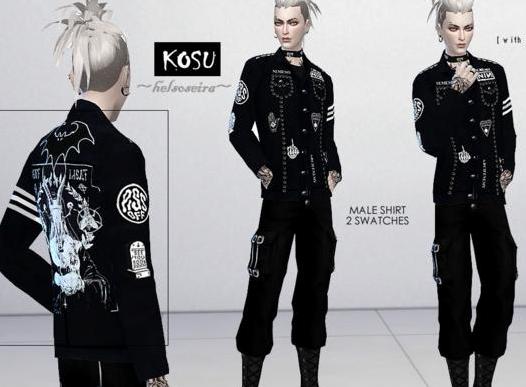 模拟人生4 v1.31KOSU男士哥特朋克风涂鸦铆钉衬衫套装