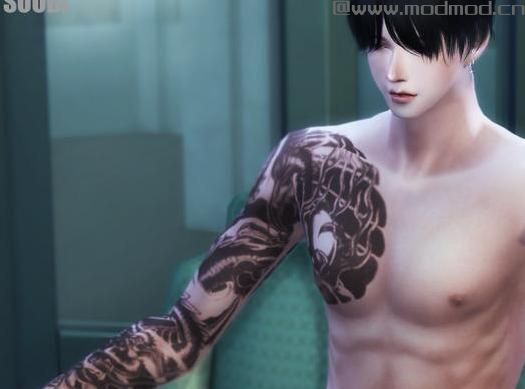 来分享模拟人生4 v1.31男士整条手臂纹身包MOD下载资源！