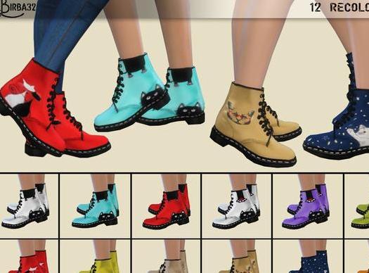 求哪里可以下载模拟人生4 多彩印花高帮圆头马丁靴MOD？