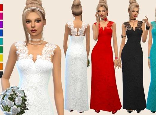 哪里有模拟人生4 伴娘修身蕾丝长裙礼服MOD百度网盘地址!