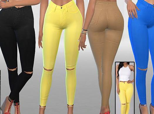 模拟人生4 女士夏装膝盖破洞紧身翘臀牛仔裤MOD