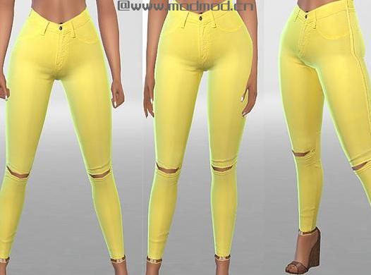 模拟人生4 女士夏装膝盖破洞紧身翘臀牛仔裤MOD