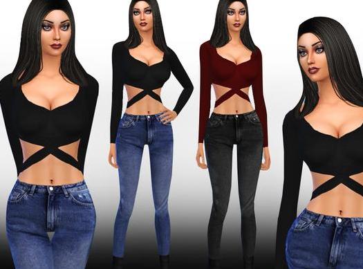 求哪里可以下载模拟人生4 女士高腰长袖紧身性感休闲上衣MOD？