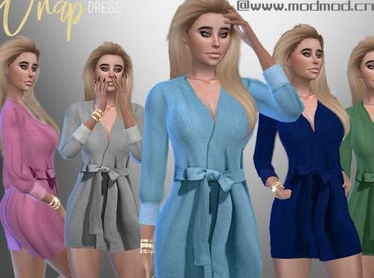 求模拟人生4 CHVLR褶皱麻布材质裹身裙短款MOD资源！