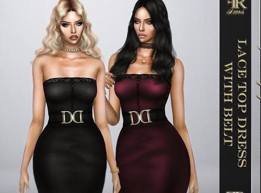 哪里有模拟人生4 女士腰带收腰蕾丝抹胸连衣裙MOD百度网盘地址!