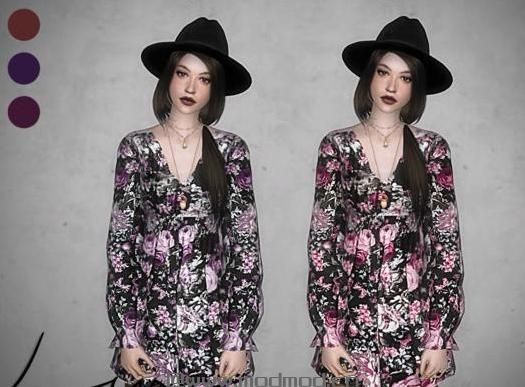 求模拟人生4 v1.31森女风露背碎花短连衣裙MOD网盘！