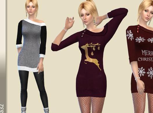 求模拟人生4 v1.31女士圣诞节羊毛衫斜抹肩迷你裙MOD网盘！