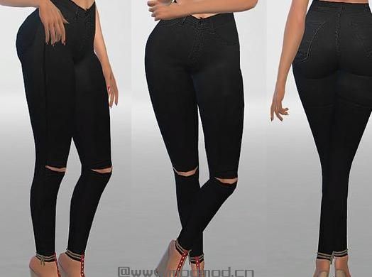 模拟人生4 女士夏装膝盖破洞紧身翘臀牛仔裤MOD