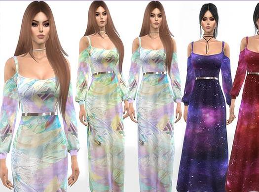 求哪里可以下载模拟人生4 v1.31女士星云水彩开袖长裙MOD？