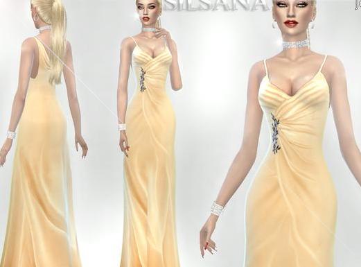 模拟人生4 Silsana女士吊带低胸修身褶皱长裙礼服MOD