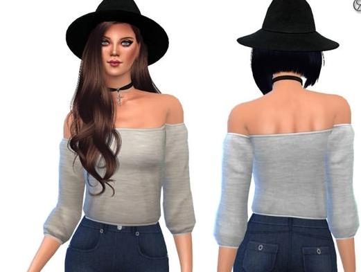 模拟人生4 女士单色剪裁式简约抹肩上衣MOD