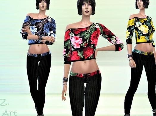 求模拟人生4 TrendZ.14女士老旧印花斜抹肩高腰衣MOD网盘！