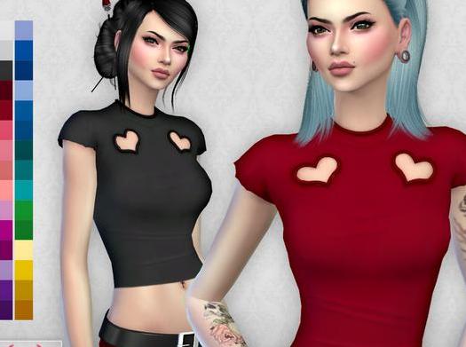 模拟人生4 女士双桃心短袖高腰衬衫MOD