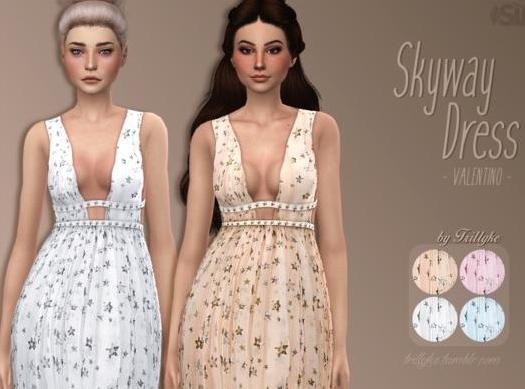 来分享模拟人生4 Skyway海岸风仙气宽松低胸碎花长裙MOD下载资源！