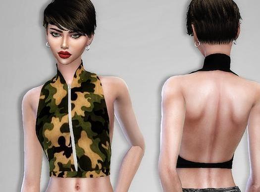 来分享模拟人生4 v1.31女士迷彩露背无袖高腰短上衣MOD下载资源！