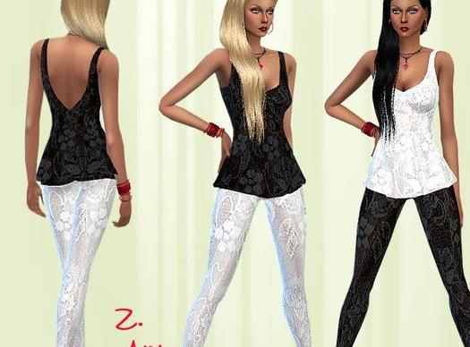 求模拟人生4 v1.31女士吊带紧身露背蕾丝印花套装MOD资源！