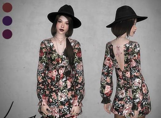 求模拟人生4 v1.31森女风露背碎花短连衣裙MOD网盘！