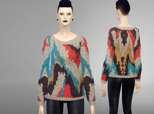 求模拟人生4 女士三角花宽松圆领毛衣MOD网盘！