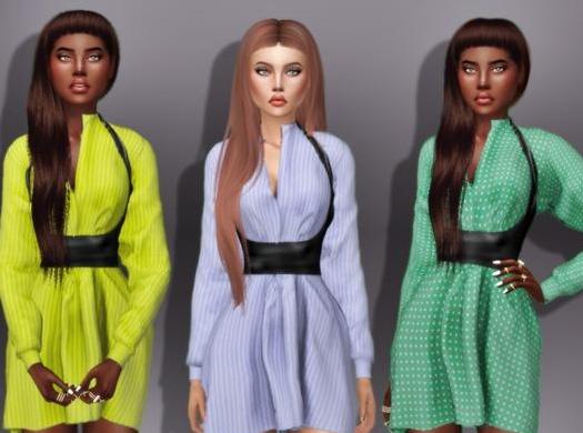 模拟人生4 laya女士半衬衣束腰连衣短裙MOD