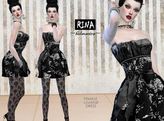 模拟人生4 RINA哥特系褶皱白印花褶皱酒会礼服短裙M