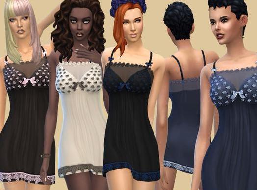 模拟人生4 碎花吊带丝绸材质褶皱性感睡衣MOD