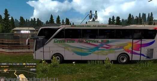 欧洲卡车模拟2 v1.31JET3巴士绿色HD金属皮肤欧洲卡车模拟2mod