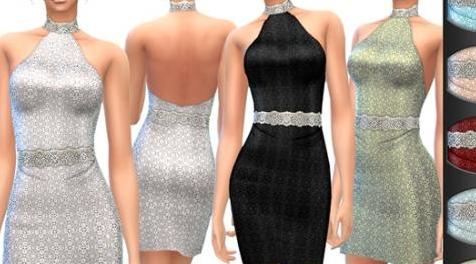 模拟人生4MOD：ekinege Embellished Halter Dress