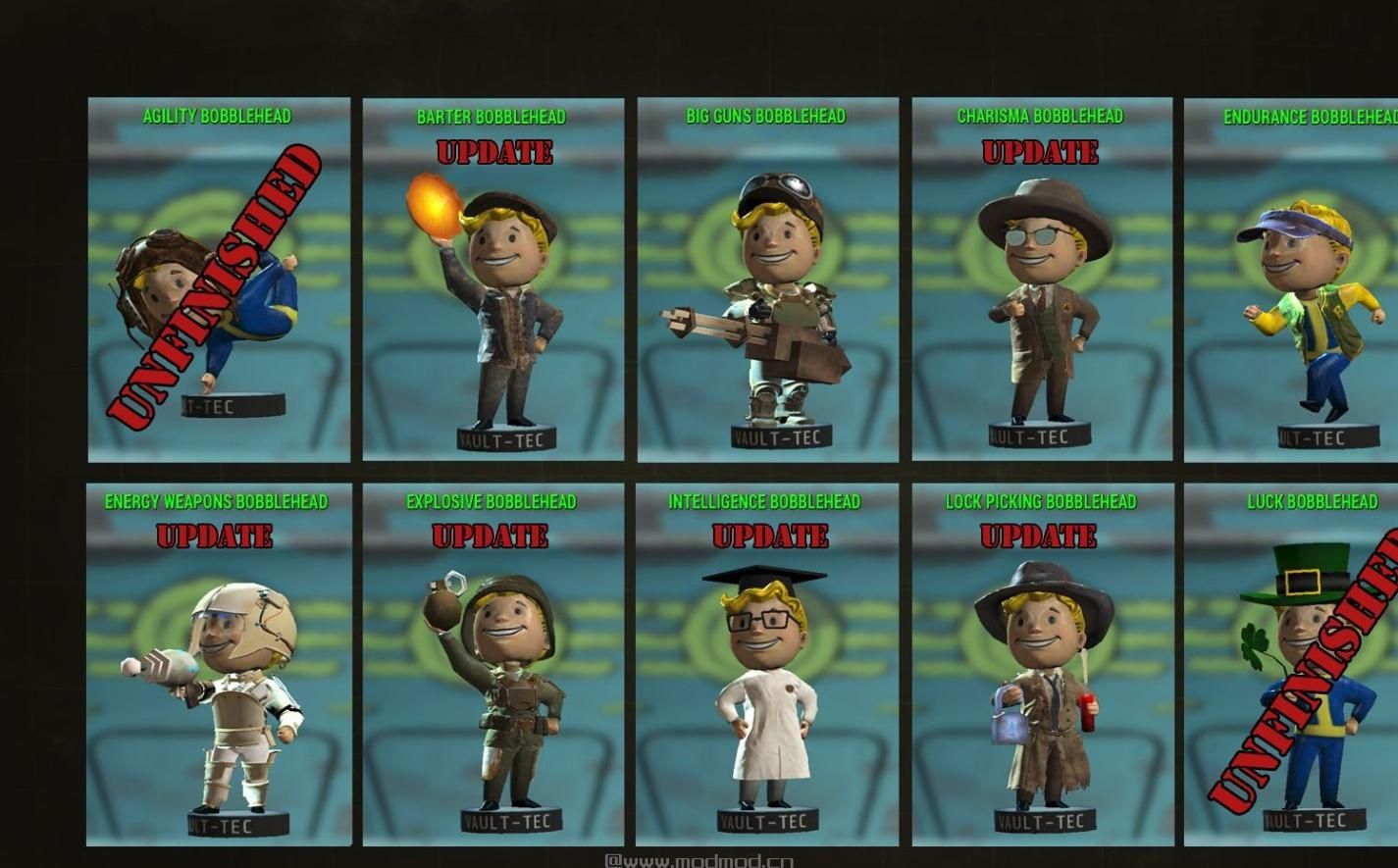 辐射4MOD：原版摇头娃娃材质更换 Bobblehats FO4 Edition V1.5