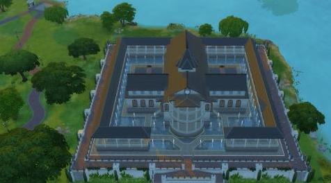 模拟人生4MOD：【3dm-sims小组】三米舒诺草坪的完美利用。64x64的豪华礼堂！巴黎建筑设计秀编辑的资深读者，葬爱家族首席设计师仰