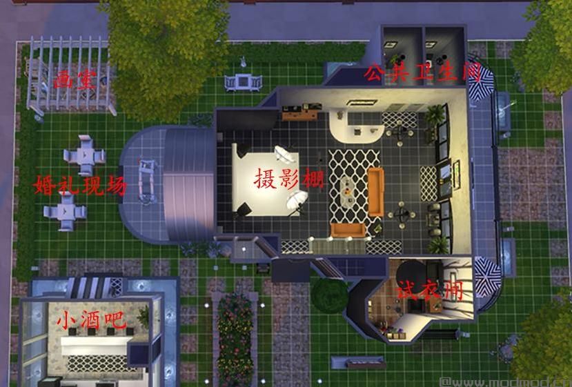【3DM-Sims小组】【原创】还原来去上班零售店预告片中的照相馆，含摄影棚1家、小酒吧1家和婚礼现场