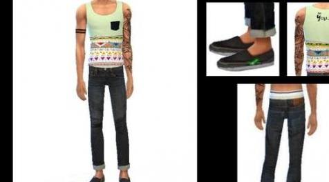 模拟人生4MOD：男性套件鞋+裤子+T恤 by tiffybee