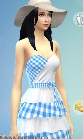 模拟人生4MOD：五套清新风格的蓝白格子连衣裙