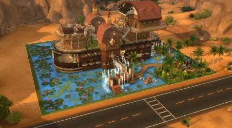 模拟人生4MOD：50X50【木叶莲池画舫】清香荷花池中的一艘檀香色画舫住宅。