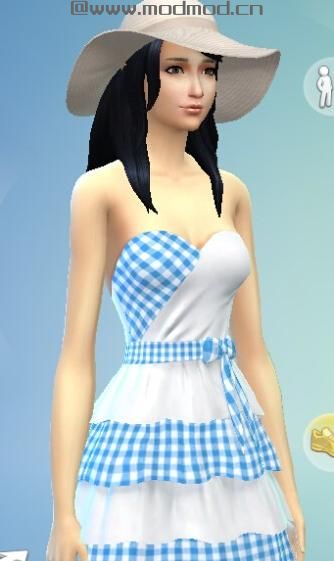 模拟人生4MOD：五套清新风格的蓝白格子连衣裙