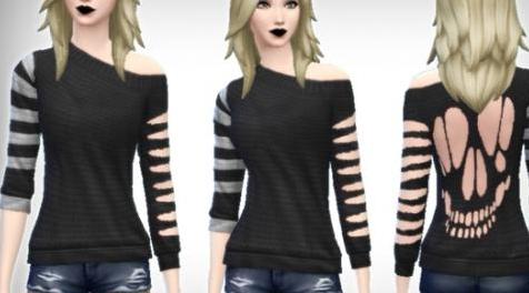 模拟人生4MOD：女性朋克骷髅镂空针织衫 by XxNikkibooxX