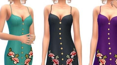 模拟人生4MOD：ekinege-Rose Embroidered Mini Dress-玫瑰绣花迷你裙子