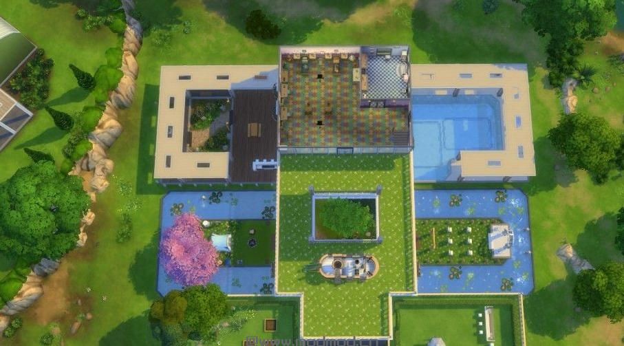 模拟人生4MOD：【弥花小筑】50X50，室内花园，空中花园，钓鱼池，对称设计~