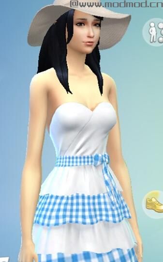 模拟人生4MOD：五套清新风格的蓝白格子连衣裙