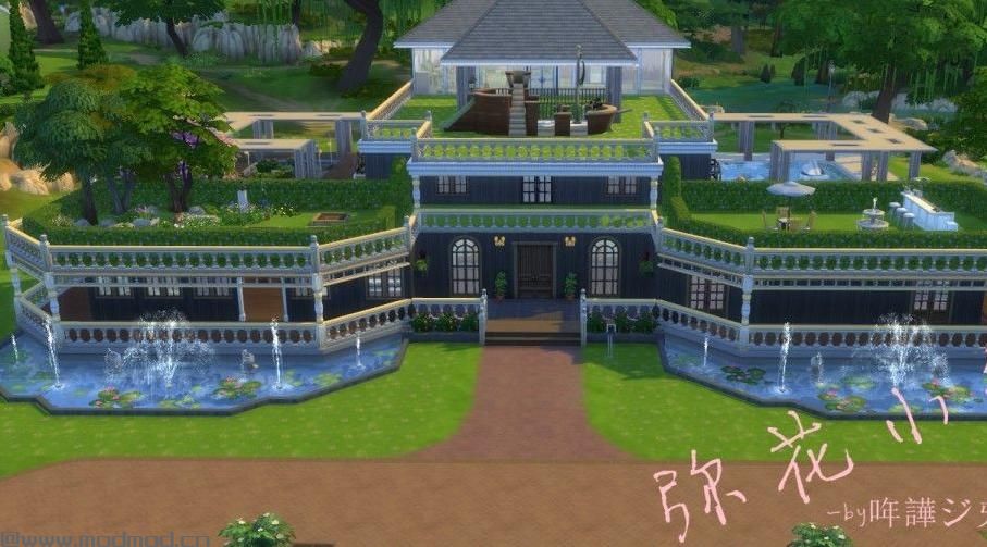 模拟人生4MOD：【弥花小筑】50X50，室内花园，空中花园，钓鱼池，对称设计~