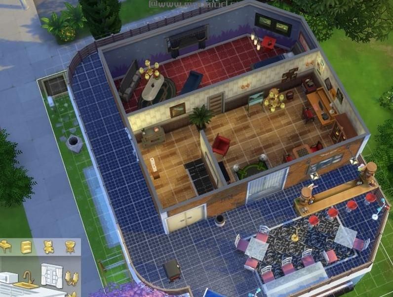 模拟人生4MOD：【原创】设计的河边单人＆情侣房带露天阳台酒吧可进行各种中小ＰＡＲＴＹ