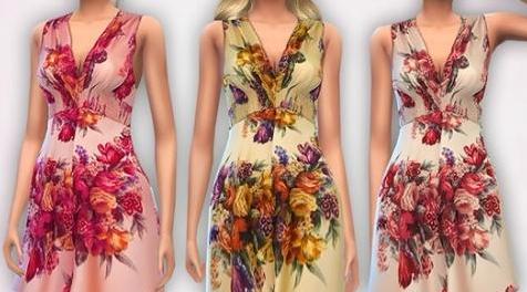 模拟人生4MOD：30&rsquo;s Chinoiserie Honey Tea Dress 连衣裙