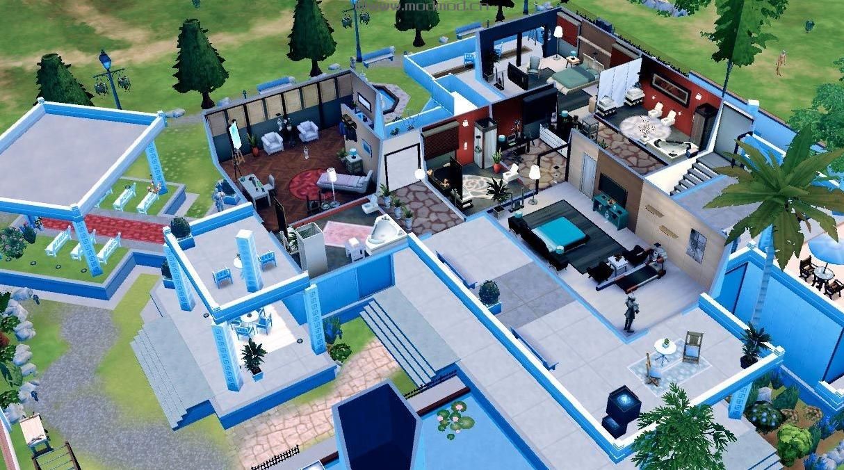 模拟人生4MOD：【希凡别墅】...5卧7卫...前庭后院天台花园...全功能豪宅