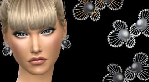 模拟人生4MOD：NataliS_Diamonds and pearl flower design earrings 耳环