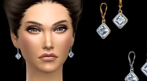 模拟人生4MOD：NataliS_Asscher cut diamond earrings pave 钻石耳环