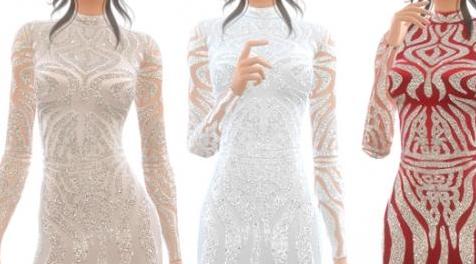 模拟人生4MOD：ekinege High Neck Embellished Dress-