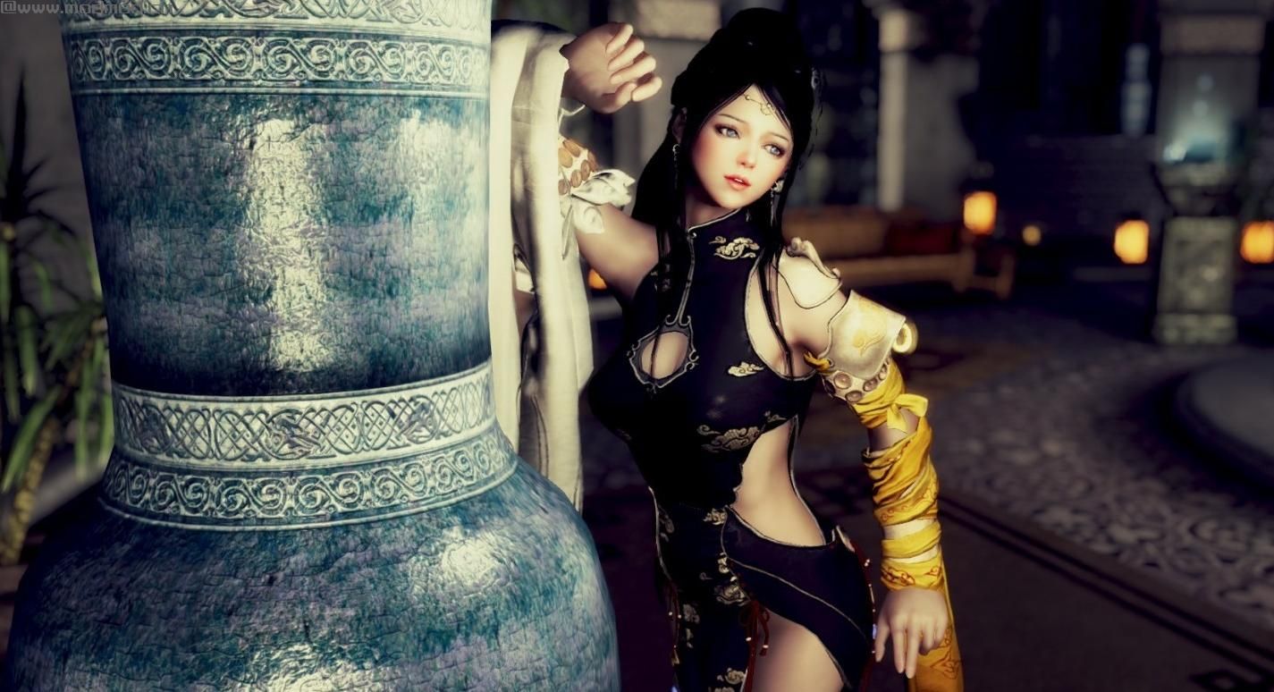 上古卷轴5：天际MOD：【黑沙•蝴蝶兰旗袍装】材质精致，物理效果美到爆