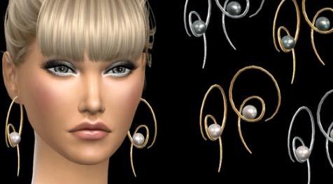模拟人生4MOD： NataliS_Twirl Earrings With Pearl 珍珠耳环