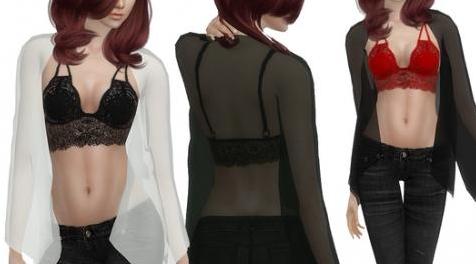 模拟人生4MOD：DarkNighTt Tulle Cardigan Bralet Top-布拉莱薄纱羊毛衫