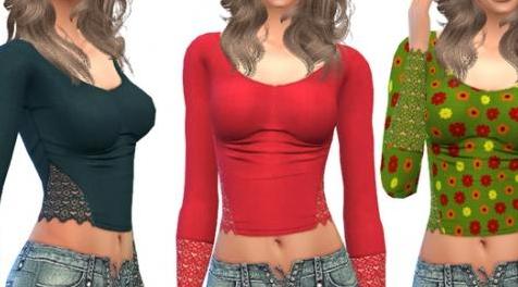 模拟人生4MOD：ekinege Crop Top With Lace Details-上衣