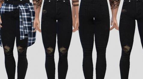 模拟人生4MOD： Black Denim Camo Ripped 02 黑色男士裤子